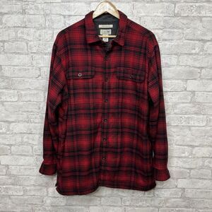 LL Bean Men's L Barn Shacket‎ Chore Coat Fleece Lined Traditional Fit Red Plaid